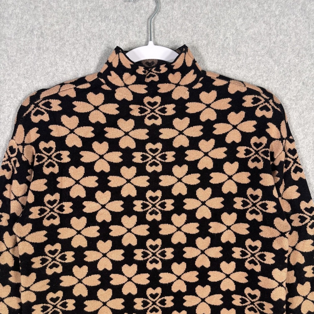 By‎ Design Shamrock Hearts Sweater XS Black Tan Clover Maximalist Neutral Love